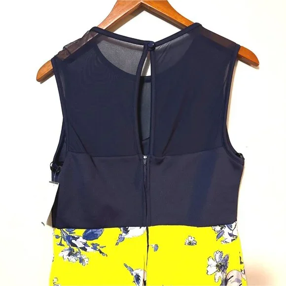 NWT Y2K Navy & Yellow Floral Skater Dress By City Triangle RN#75010 Size 13 - Picture 4 of 6